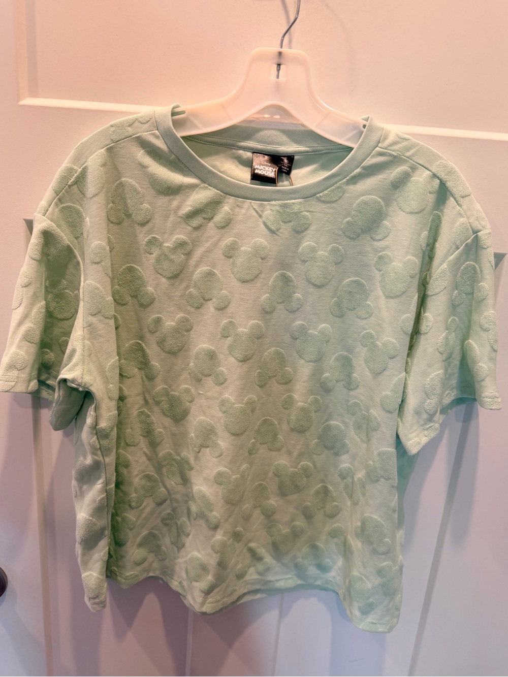 Disney Mickey Mouse Mint Green Textured Allover Tee Medium NWT